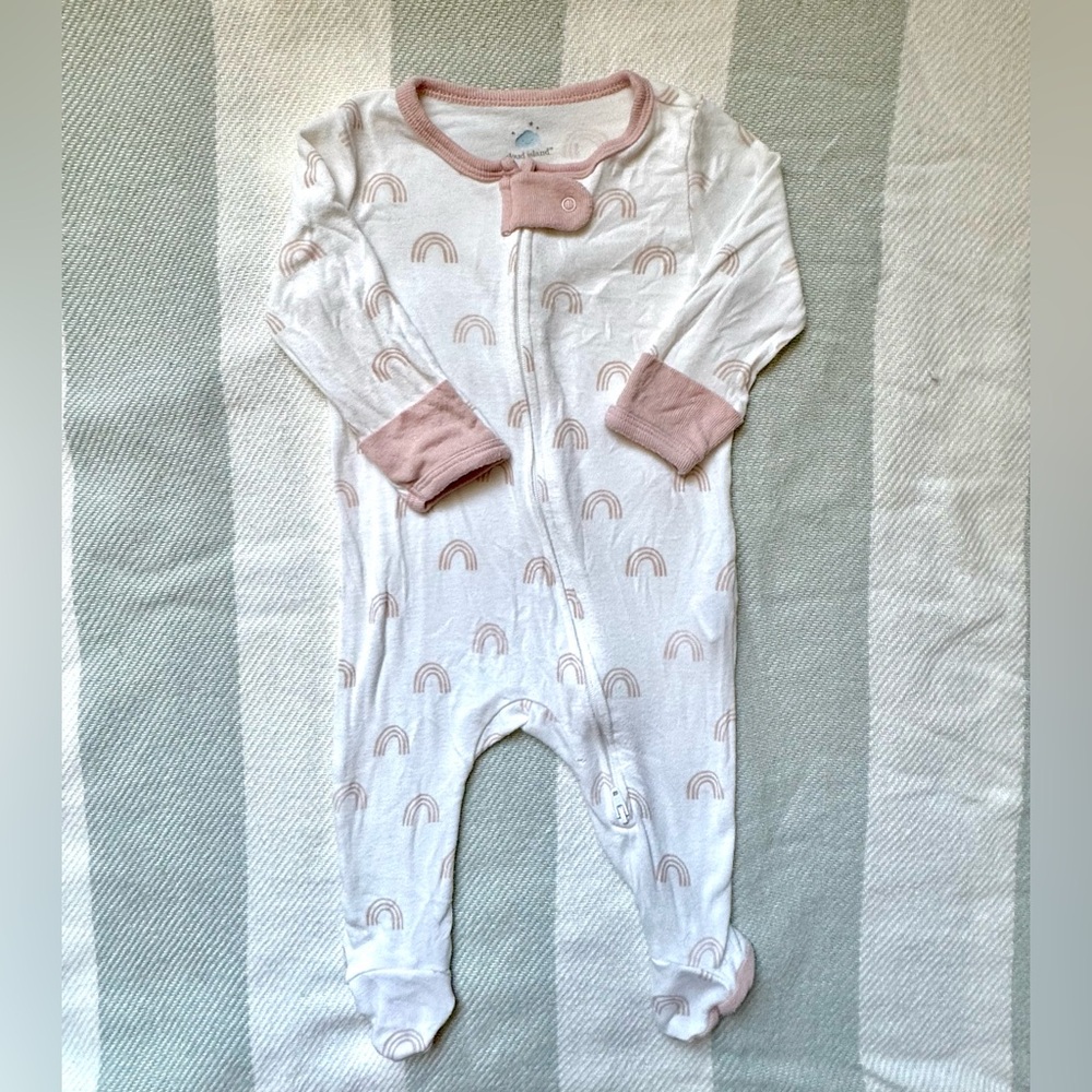 0-3 Month Baby Cloud Island White and Pink Rainbow Footie Pajamas